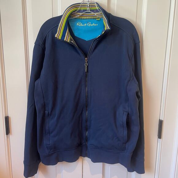 Robert Graham Classic Fit Full Zip Navy Cotton Jacket Sz L - Picture 1 of 8